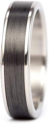 Vista 2 de Anillo de titanio y fibra de carbono para hombre Anillo de boda negro único. Resistente al agua hipoalergénico (00333_7N)