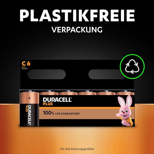 Duracell Plus C Batterien, LR14, 6 Stück, Duracell Batterien C für Alltagsgeräte [Amazon Exclusive] 6