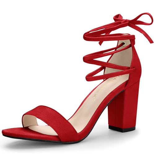 Allegra K Sandalias De Vestir Tacón Grueso Punta Abierta Con Cordón Para Mujeres rojo 40