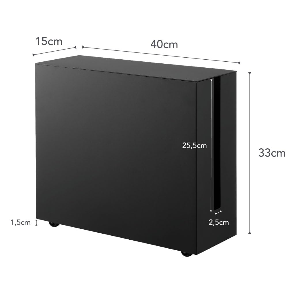 Yamazaki 5404 Tower Caja de Cables con Ruedas, Negro, Acero, diseño Minimalista, 15 x 40 x 34,5 cm (L x An x Al)