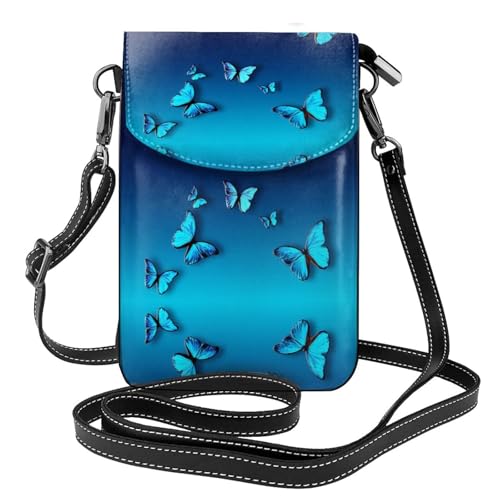 Sac à bandoulière cuir contre encombrement avec papillon bleu