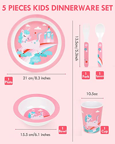 Lehoo Castle Kids Plates And Bowls Sets, 5 Piece Baby Feeding Set - Includes Plate, Bowl, Cup, Fork And Spoon Utensil Flatware, Kids Dinnerware Set For Kids, Toddlers (Unicorn) #TOP4