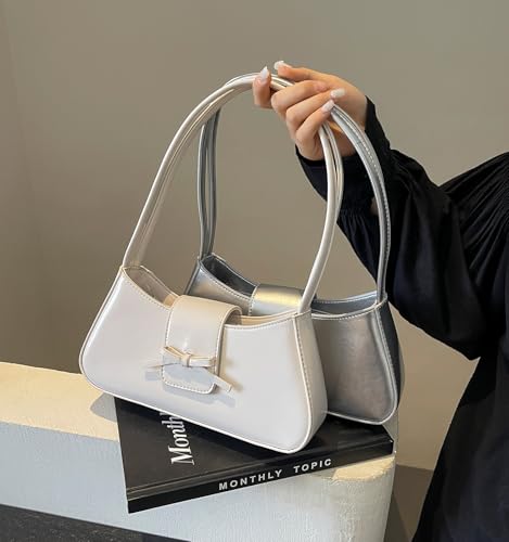 Image of Shoulder Bag for Women, Hobo Handbags Trendy Y2K Purses Patent Leather Clutch Bag Cute Bow Purse