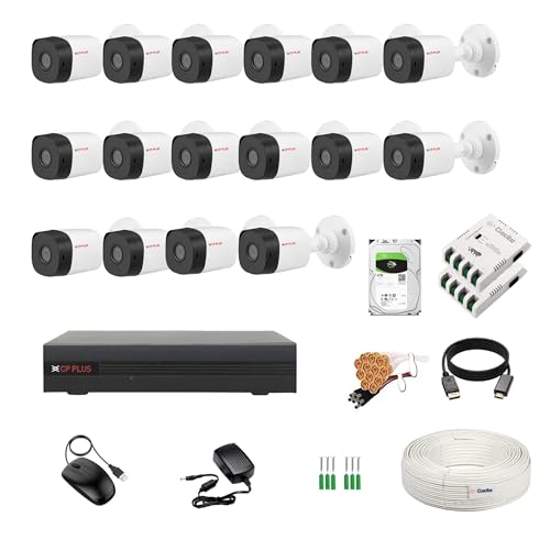 Image of CP Plus 16 Channel DVR + 2.4MP 16 Bullet Cameras with Audio Recording (Day /Night Vision) + 4TB HDD + Copper Cable Roll (1+3) + 8 CH Power Supply 2 Nos + BNC & DC Full Combo Kit