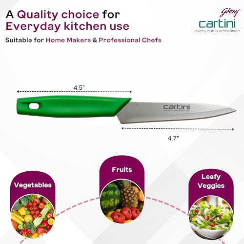 Image of Godrej Locks Cartini Knife | Easy Chopping Knife (Green) for Home, Restaurant and Professional Chef Use| Slicing and Chopping Leafy Vegetables for Multi-Purpose Use | SS Hollow Ground|Stainless Steel