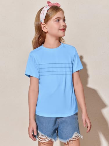 Image of Imily Bela Girls Pleated Short Sleeve T Shirts Kids Summer Crewneck Shirts Casual Tops Tees 5-14 Years