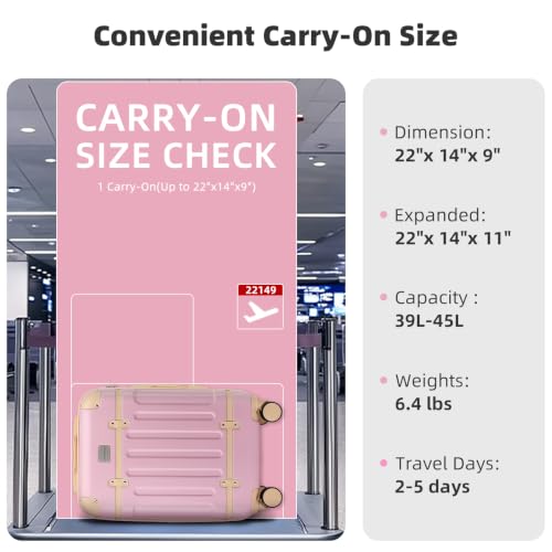 Image of LARVENDER Carry On Luggage 22x14x9 Airline Approved with Spinner Wheels, Expandable 20 Inch Luggage with TSA Lock, Hardsidel PC+ABS Carry On Suitcases for Women Men, Pink Blush