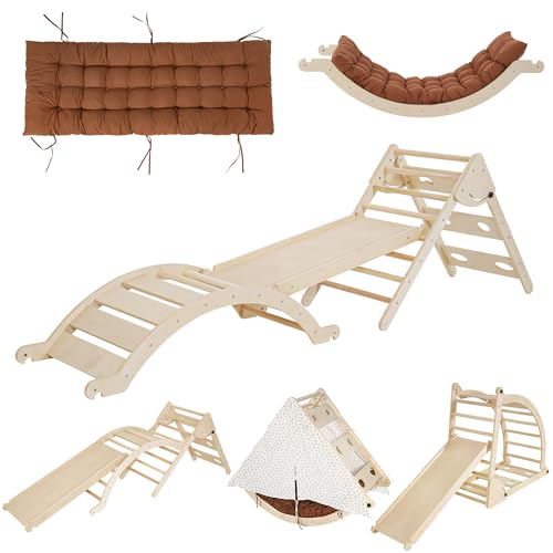 Image of INNOPLAY Foldable Toddler Climbing Toys Indoor Jungle Gym, Pikler Triangle Set with Cushion, Slide, Arch and Triangle Canvas, 8-in-1 Montessori Climbing Set(1.5-8yrs)