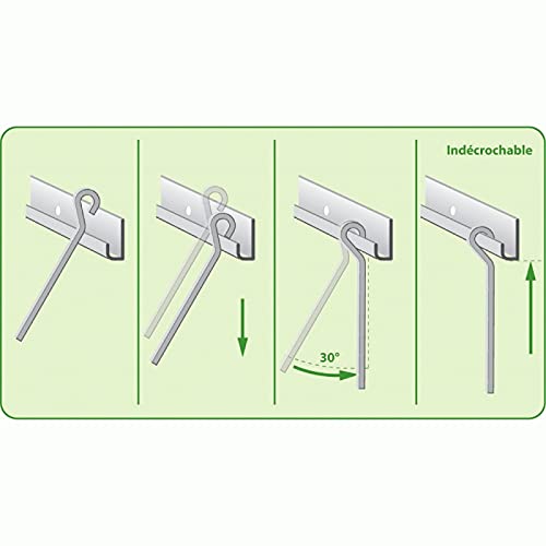 Kit cimaise avec tiges métalliques indécrochable 1,50m + 4 crochets fermé blanc 2m
