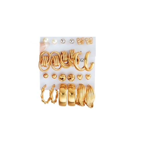 12 Pairs Chunky Gold Hoop Earrings for Women Trendy, Gold