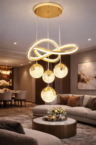 Image of Golden LED Mordern Luxury Premium 4 Light Pendant Chandelier Ceiling Light Hanging Light for Living Dining Room Office Decorative Lighting