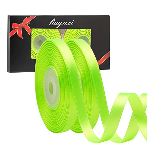 Image of Solid Color Double Faced Apple Green Satin Ribbon 1 /4 inch X 50 Yards, Ribbons Perfect for Crafts, Wedding Decor, Bow Making, Sewing, Gift Package Wrapping and More