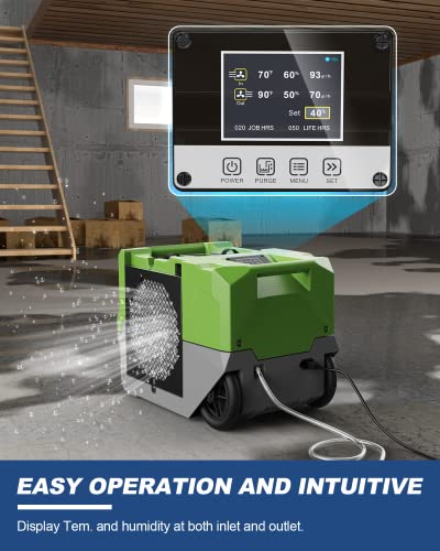 Image of ALORAIR 264 PPD Commercial Dehumidifier with Pump, Industrial Dehumidifier with Pump Up to 3,000 Sq.Ft, Compact, Portable, for Water Damage Restoration, Basement, Crawl Space, Green