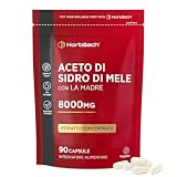 Aceto di Sidro di Mele Capsule con Madre 8000mg per Porzione Giornaliera | 90 Capsule Vegane | Aceto di Mele Integratore ad Alto Dosaggio | Apple Cider Vinegar With Mother Capsules | di Horbaach