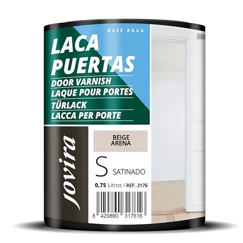 JOVIRA PINTURAS Esmalte Laca Puertas al Agua 750ML Satinado, Renueva y decora las puertas y muebles de madera (750 Mililitros, Beige Arena) -T