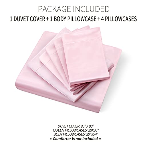 Image of Ersmak 6 Pieces Satin Duvet Cover Full /Queen Size Luxury Silky Bedding Duvet Cover Set with 1 Soft Duvet Cover, 4 Queen Pillowcases and 1 Body Pillowcase, Blush Pink