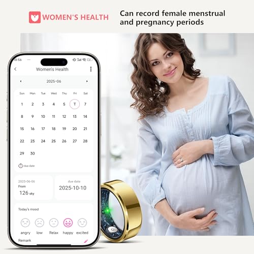 Image of Smart Ring for Women Men, Fashion Minimalist Fitness Ring & Sleep Tracker Ring with Heart Rate, Blood Pressure,5ATM Waterproof Health Ring,Gifts for Women Men Birthday, No Subscription(Size 9, Gold)