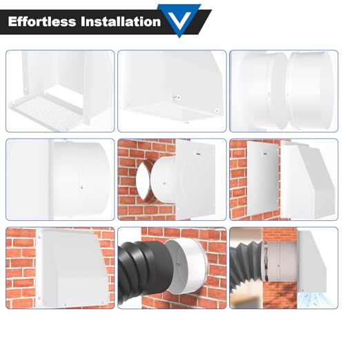 8 Inch Hooded Wall Vent with Screen and Damper, Galvanized Steel Wall Vent Cover with Hose Clamps Aluminum Foil Tape Screws White Metal Hood Cap Exhaust Duct Pipe Kit for Kitchen Bathroom Basement by Popbee - Image 5