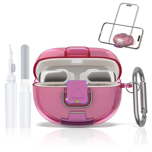 LAKSDIURT for Bose Ultra Open Earbuds Case with Secure Lock & Phone Stand Soft TPU Shockproof Protective Clear Case for Bose Open Ear Earbuds Accessories with Cleaning Pen & Keychain (Deep Rose)