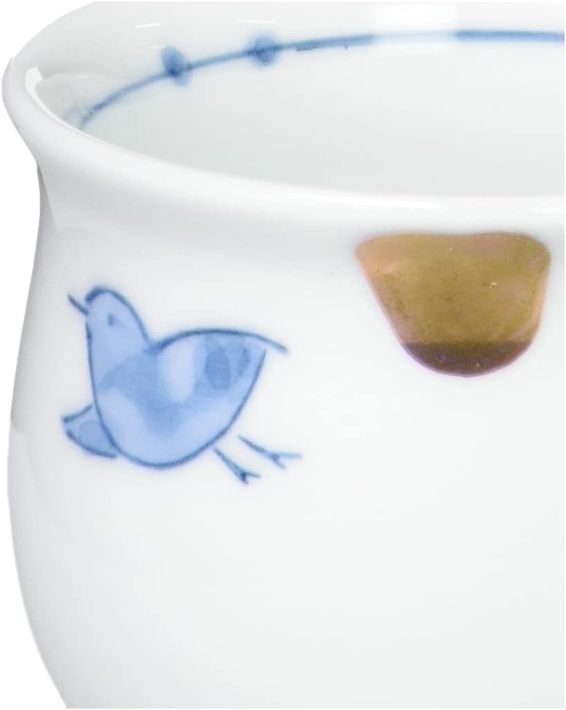 24to3西富陶磁器(Nishitomi) Hasami Ware MTK-37 Miyako Kiln Small Bird Mini Cup, Blue