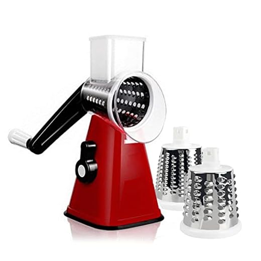 Cortador de legumes manual acessórios de cozinha picador de legumes 3 em 1 ralador redondo cortador de batata espiralizador utensílios domésticos de cozinha (vermelho)