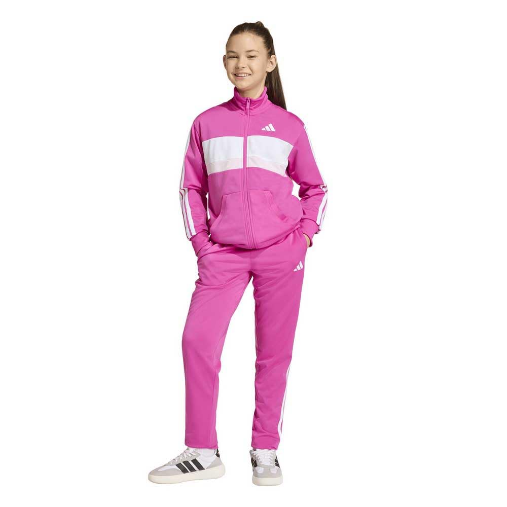 adidas Unisex Kinder SEASONAL ESSENTIALS TIBERIO 3 STRIPES TRICOT TRACKSUIT, semi lucid fuchsia/bright yellow, 13-14 Years