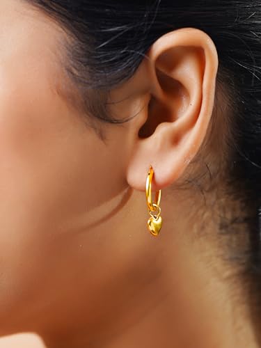 Image of 18K Gold Plated Heart Earrings for Women & Girls | Heart Hoops, Studs & Huggies | Waterproof and Anti Tarnish Jewellery | Valentines Gift for Girlfriend | Gifts for Women | 1 Year Warranty*