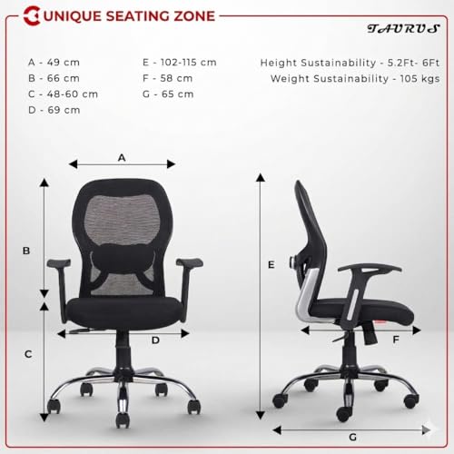 Image of Chair C100 Mesh Mid Back Office Chair /Study /Computer /Revolving /Desk Chair for Work from Home Metal Base Seat Height Adjustable Chair with 1 Years of Warranty Black