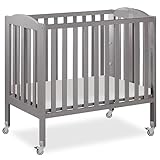Dream On Me 3-in-1 Portable Folding Stationary Side Mini Baby Crib in Steel Grey & Mattress, GreenGuard Gold & BSA, Use as Changer & Playpen, Locking Wheels, 3 Mattress Heights, Extra Firm Mattress