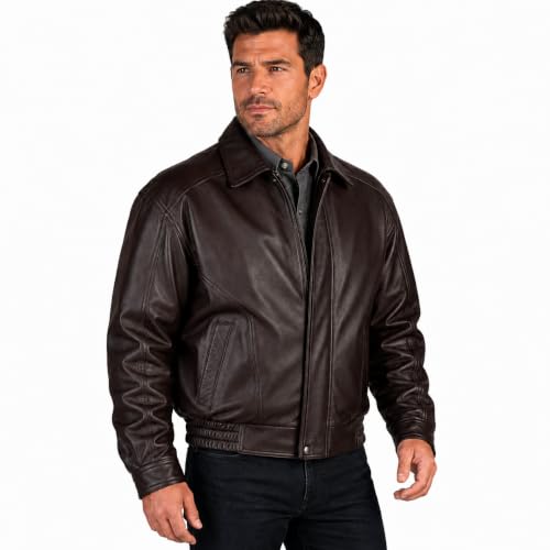 Image of REED Men's Luxury Leather Bomber Jacket - Genuine Leather American Style with Broad Shoulder Fit