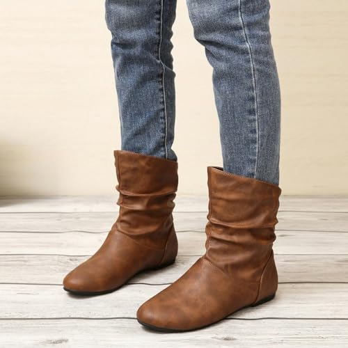 Women's Flat Ankle Boots Wide Width Ankle Short Boot Low Heel Side Zipper Booties Casual Lightweight Slip On Bootie Soft Fall Slouchy Boots Fashion Winter Under Knee Boot3