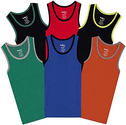 Buyless Fashion Boys Scoop Neck Tagless Undershirts Soft Cotton Tank Top (6 Pack)