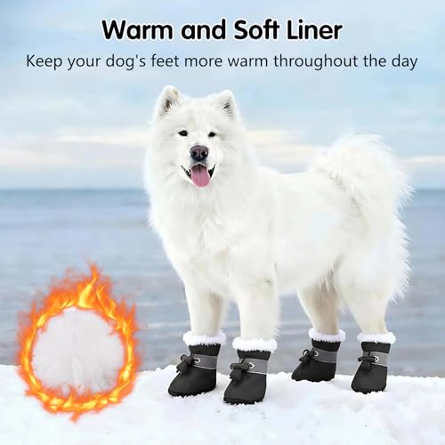 SSIMIDAPT 4 Stück Hundeschuhe Pfotenschutz Winter, Schneestiefel für Hunde, Hundeschuhe mit Rutschfester Sohle und Reflektierendem Klettverschluss, Warm, für Kleine Mittlere Große Hunde