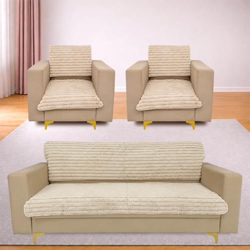 Image of Homerz Premium Rabbit Fur Sofa Cover with Anti-Skid Backing, Soft Plush Fabric Sofa Protector for Living Room Furniture (Beige, 5 (3+1+1) Seater, Seat Cover with Backrest)