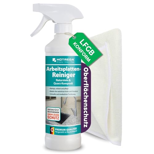 HOTREGA Arbeitsplatten Reiniger Naturstein & Quarz Komposit 500 ml + Microfasertuch 40 x 40 cm