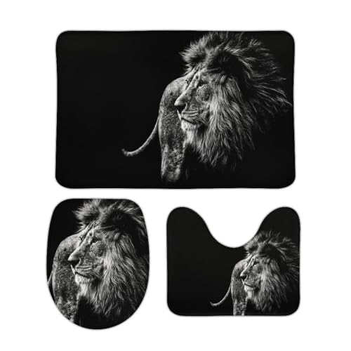 トイレマット 3点セット ライオン 百獣の王 フタカバー 便座カバー 洗える お風呂マット ふわふわ 滑り止め U型 O型 兼用 ズレない おしゃれ 吸水速乾 50cm x 80cm