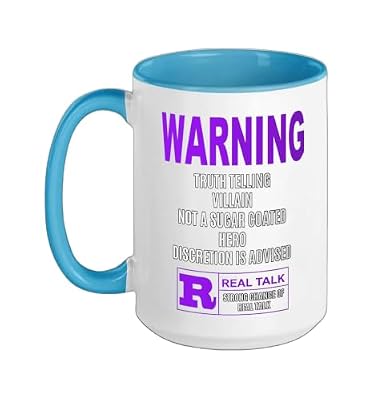 Purple WARNING: Truth Telling Villain Purple Graphic Ceramic Mug, Blue/White, 15oz