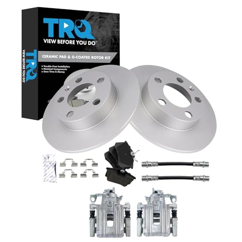 Image of TRQ Rear Brake Pad and Rotor Set Ceramic G Coated Solid Rotors Calipers | For 2000-2002 2006 Audi TT TT Quattro 1999-2004 Volkswagen Jetta