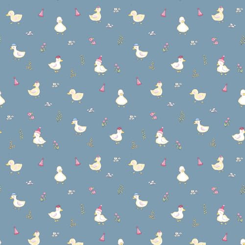 Image of LORETO - A QUALITY LINEN BRAND 144 TC 100% Pure Cotton Double /Queen Fitted Bedsheet with 2 Pillow Covers for 72 x 60 Inch Mattress, All-Around Elastic, 8 Inch Deep Pocket, Pastel Blue Duck Party