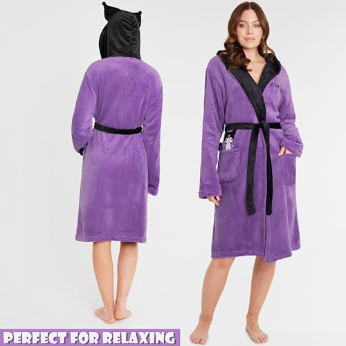 Hello Kitty Sanrio Bademantel Damen mit Kapuze, Cinnamoroll Kuromi Kuschelige Bademäntel, Morgenmantel, Geschenk Frauen Teens (2XL, Lila Kuromi)