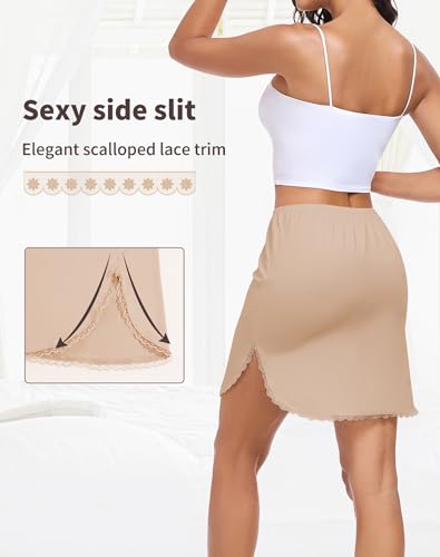 Image of Half Slips for Women Underskirt Short Mini Skirt with Floral Lace Trim