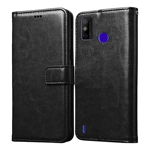 Image of Flip Cover Compatible with Tecno Spark 6 Go | Premium Leather Finish | Inbuilt Pockets & Stand | Flip Cover Back Case for Tecno Spark 6 Go (Black)