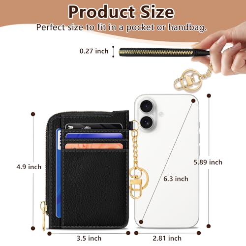 Image of GIANCOMICS Slim Wallet Credit Card Holder Women, Rfid Blocking Black Small Card Case, Keychain Thin Pocket Curved Zipper Wallet, Travel Card Holder PU Leather ID Window, Ladies Female Gifts