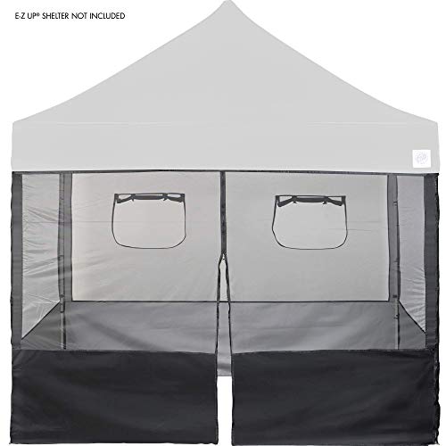 E-Z Up Food Booth Sidewall Kit, Set Of 4, Fits 10' X 10' Straight Leg Canopy, Includes 2 Roll-Up Serving Windows, Commercial Grade Mesh, Black #TOP1