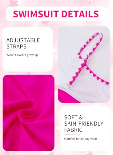 Image of XiaoMoSha Girls One Piece Swimsuit Adjustable Straps Bathing Suit Teen Girl Color Block Trim Padded Beach Swimwear 6-16 Years