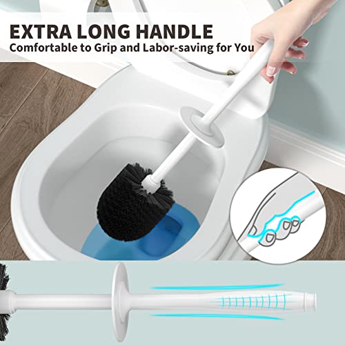 Uptronic Scopino Per Wc Con Manico Extra Lungo E Setole Resistenti, Con Supporto Coperto, Per La Pulizia Del Bagno (Bianco, 1 Set) - 4