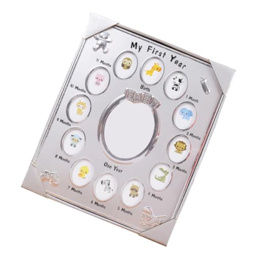 JEWEDECO Marco de Fotos para Bebés de 12 Meses en Metal Plata, Decoración para Estantería o Mesa, Obsequio Adecuado para Crear Recuerdos Duraderos