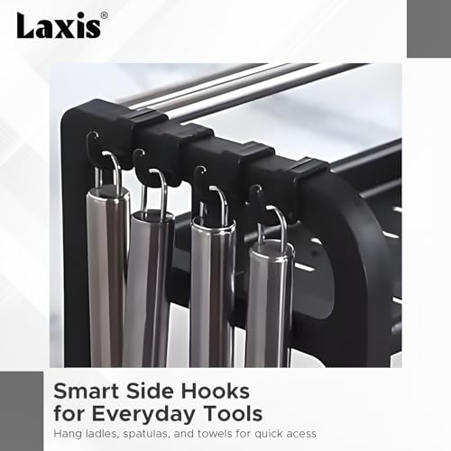 Image of LAXIS 2-tier Spice Rack Kitchen Organizers And Storage Multipurpose Kitchen Decor & Kitchen Storage Rack Kitchen Organizer With Hanging Hooks Countertop Organiser Utensil Stand and organizer rack