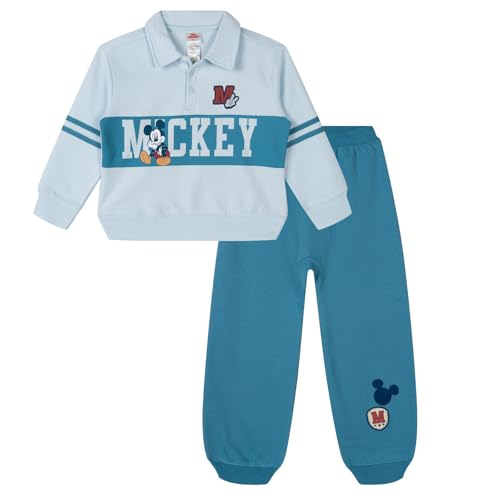 Image of Disney Mickey Mouse Fleece Polo Shirt and Jogger Pants Outfit Set Newborn to Little Kid Sizes (0-3 Months - 5)