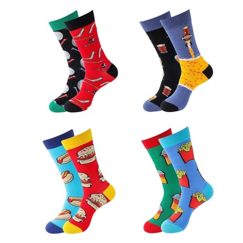 Liiusgelad Mismatched Socks 4 Pairs Men Beer Hamburger Sushi